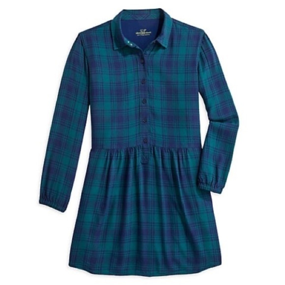 VINEYARD Vines Girl's Hudson Blue and Green Plaid Shirtdress Size 14 - Picture 1 of 8